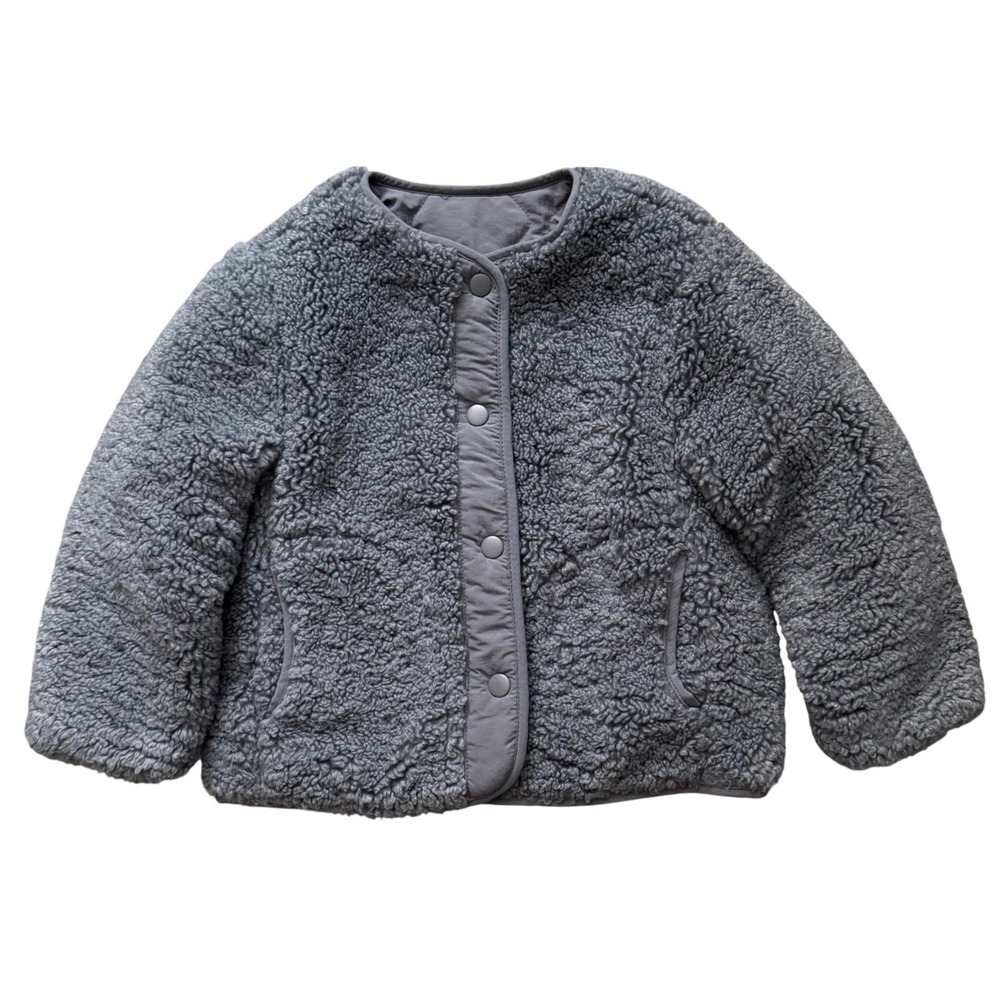 Zara Kids Reversible Grey Fleece Sherpa Quilted Puffer Jacket Size 3-4 Years 104
